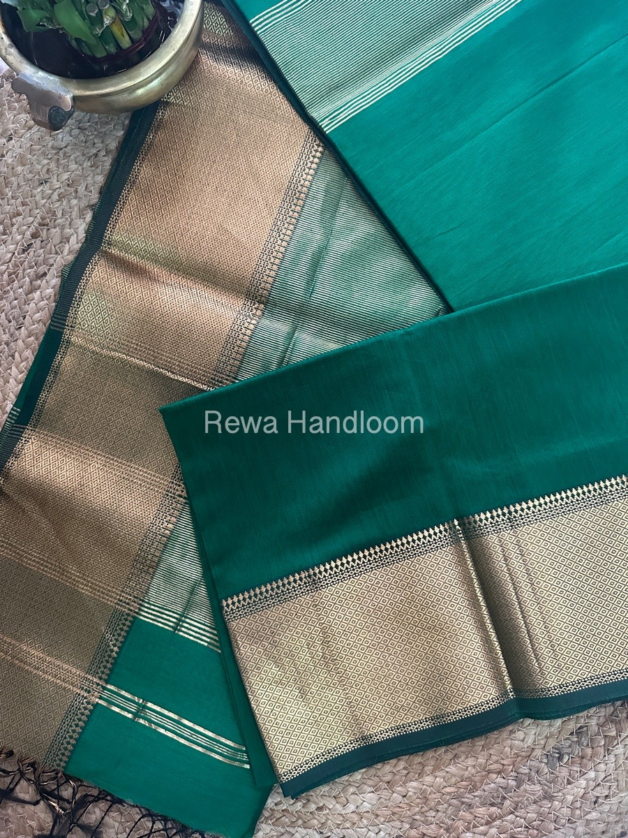 Maheshwari Bottle Green Zari Skirt Saree ZS07