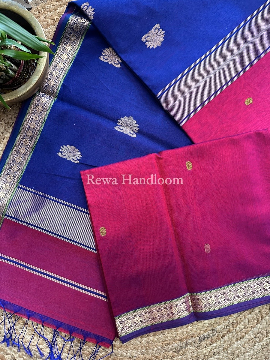 Magenta Butta Pallu Zari Border Maheshwari Saree MBS018