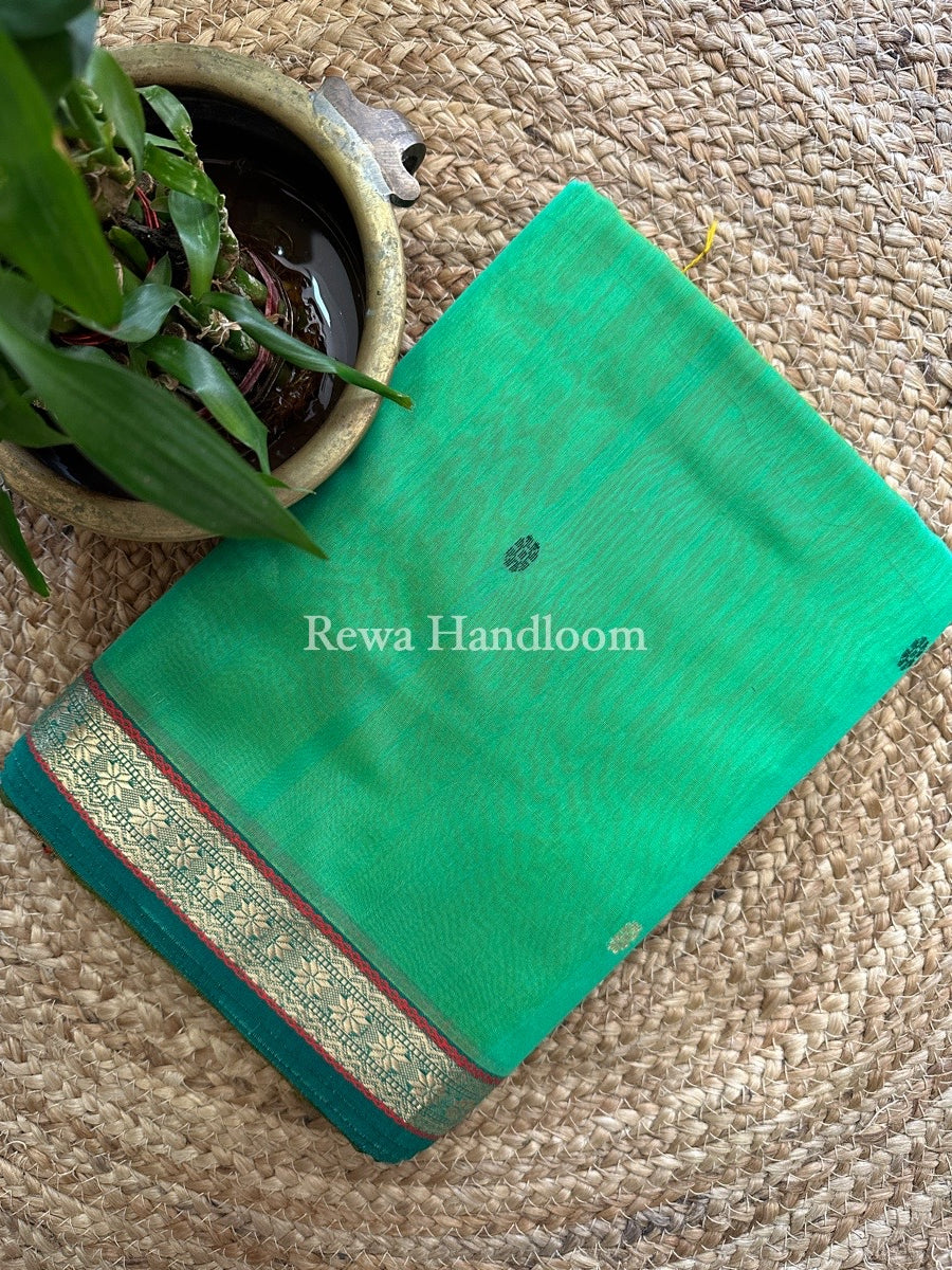 Sea Green Butta Pallu Zari Border Maheshwari Saree MBS032
