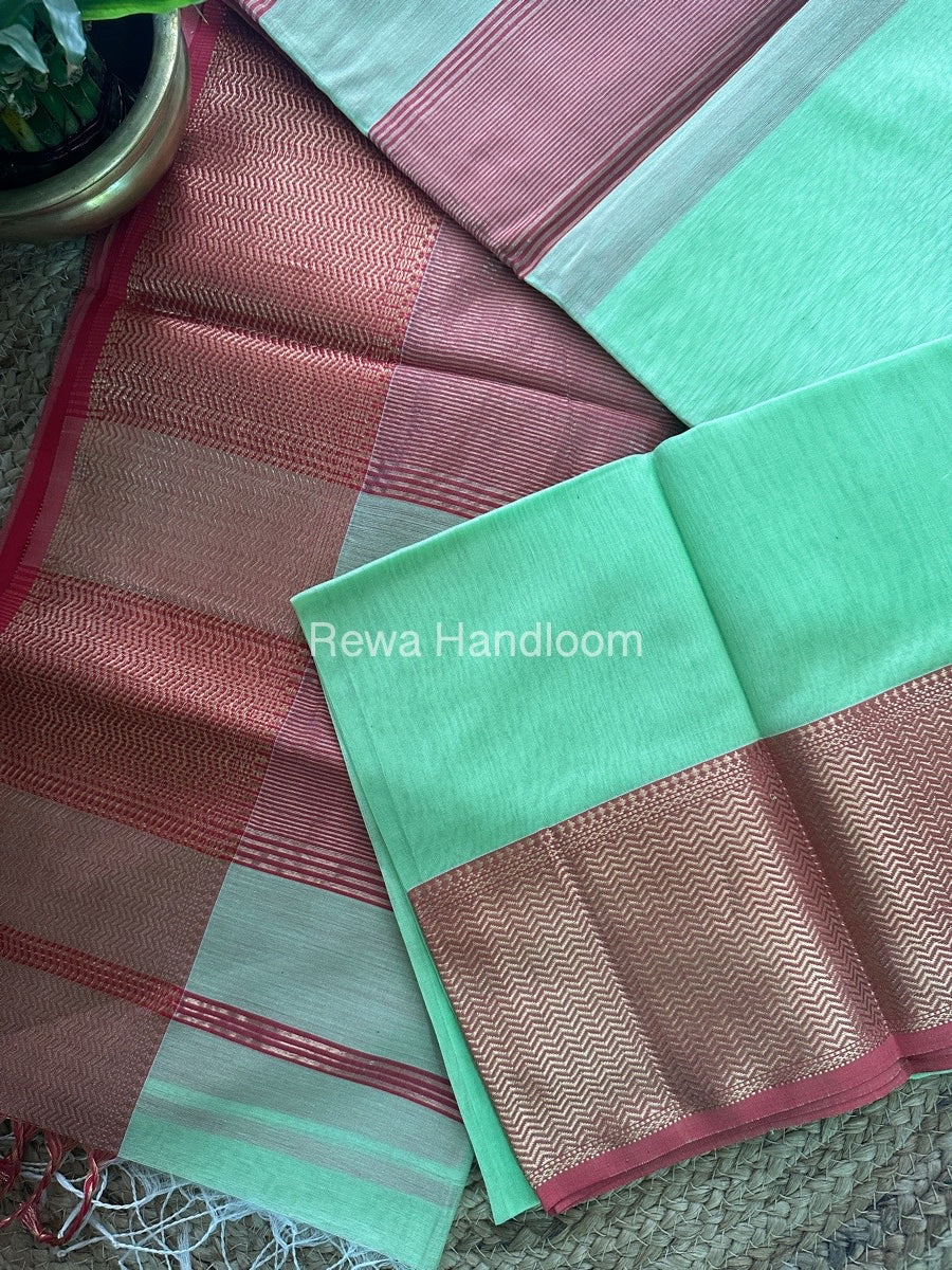 Maheshwari Pista Green Zari Skirt Saree ZS04