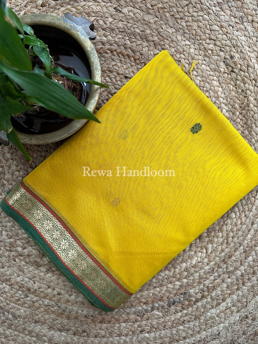 Yellow Butta Pallu Zari Border Maheshwari Saree MBS031