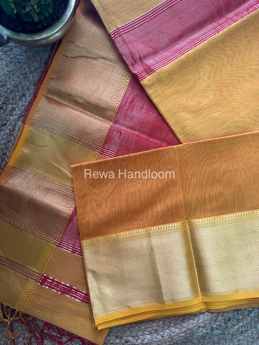 Maheshwari Golden Yellow Zari Skirt Saree ZS01