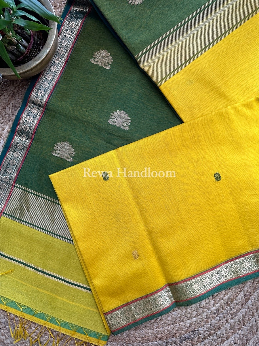 Yellow Butta Pallu Zari Border Maheshwari Saree MBS031