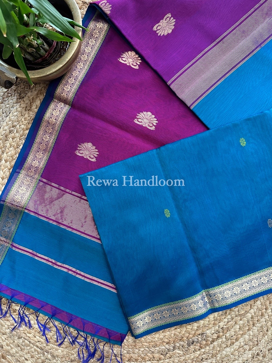 Morpankhi Butta Pallu Zari Border Maheshwari Saree MBS027