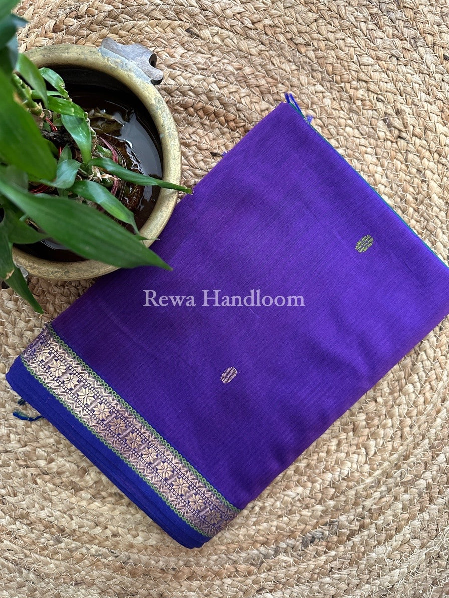 Purple Butta Pallu Zari Border Maheshwari Saree MBS025