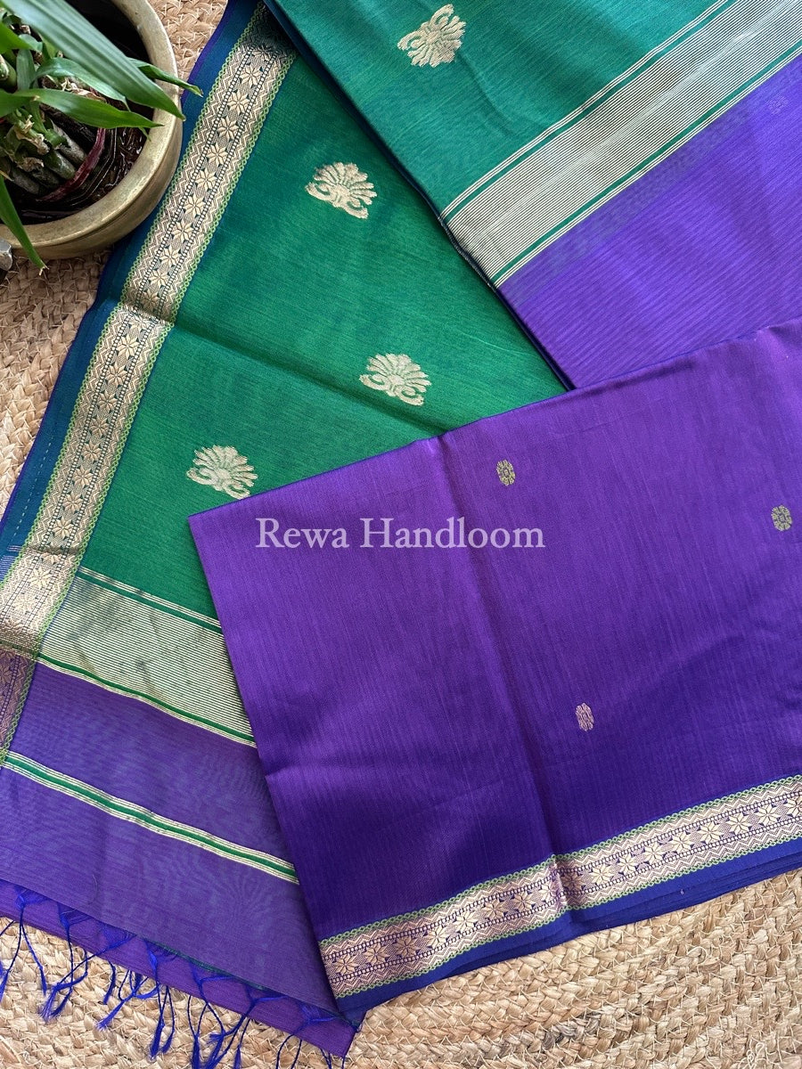 Purple Butta Pallu Zari Border Maheshwari Saree MBS025