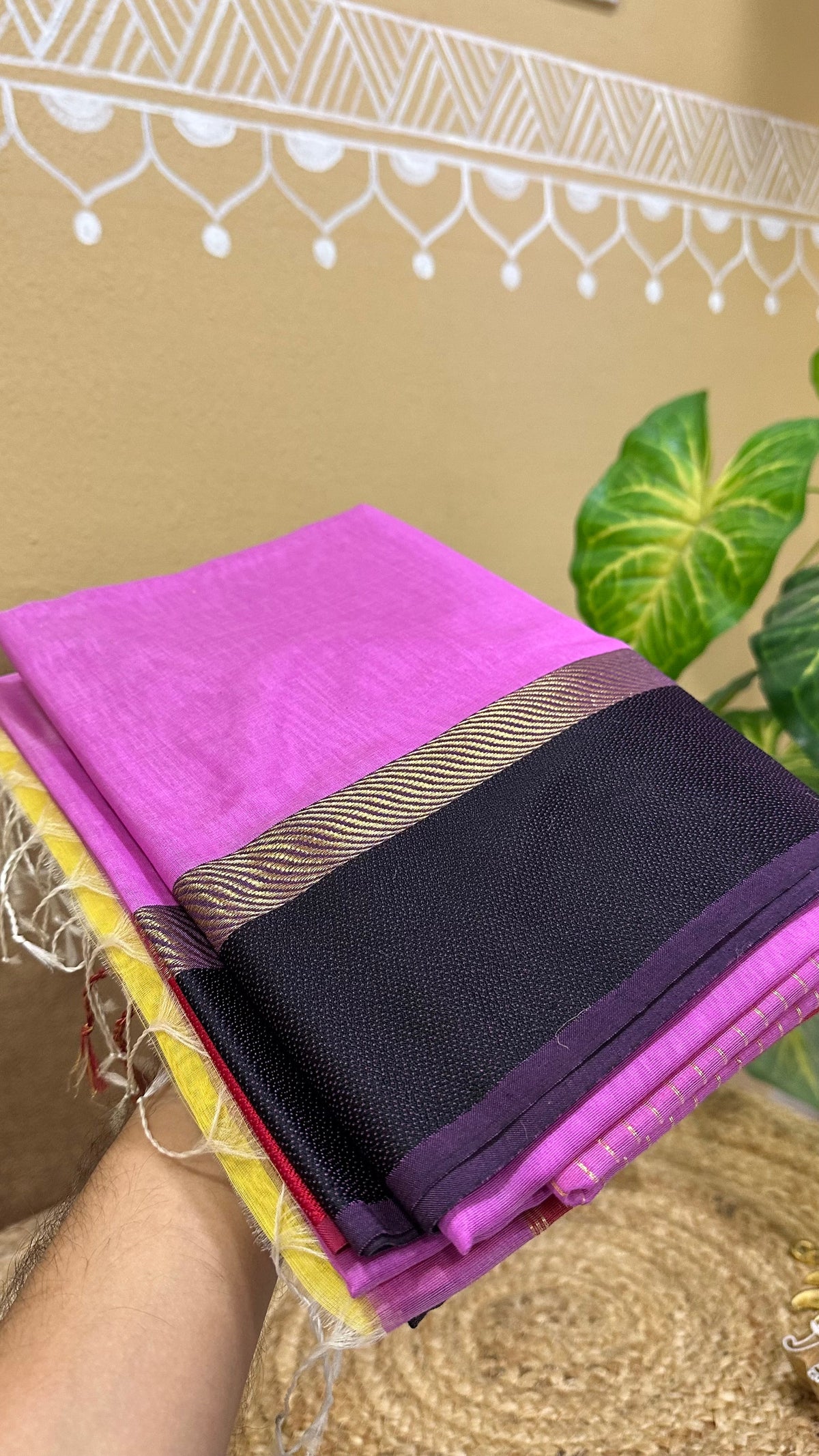 Purple Ganga Jamuna Maheshwari  Saree