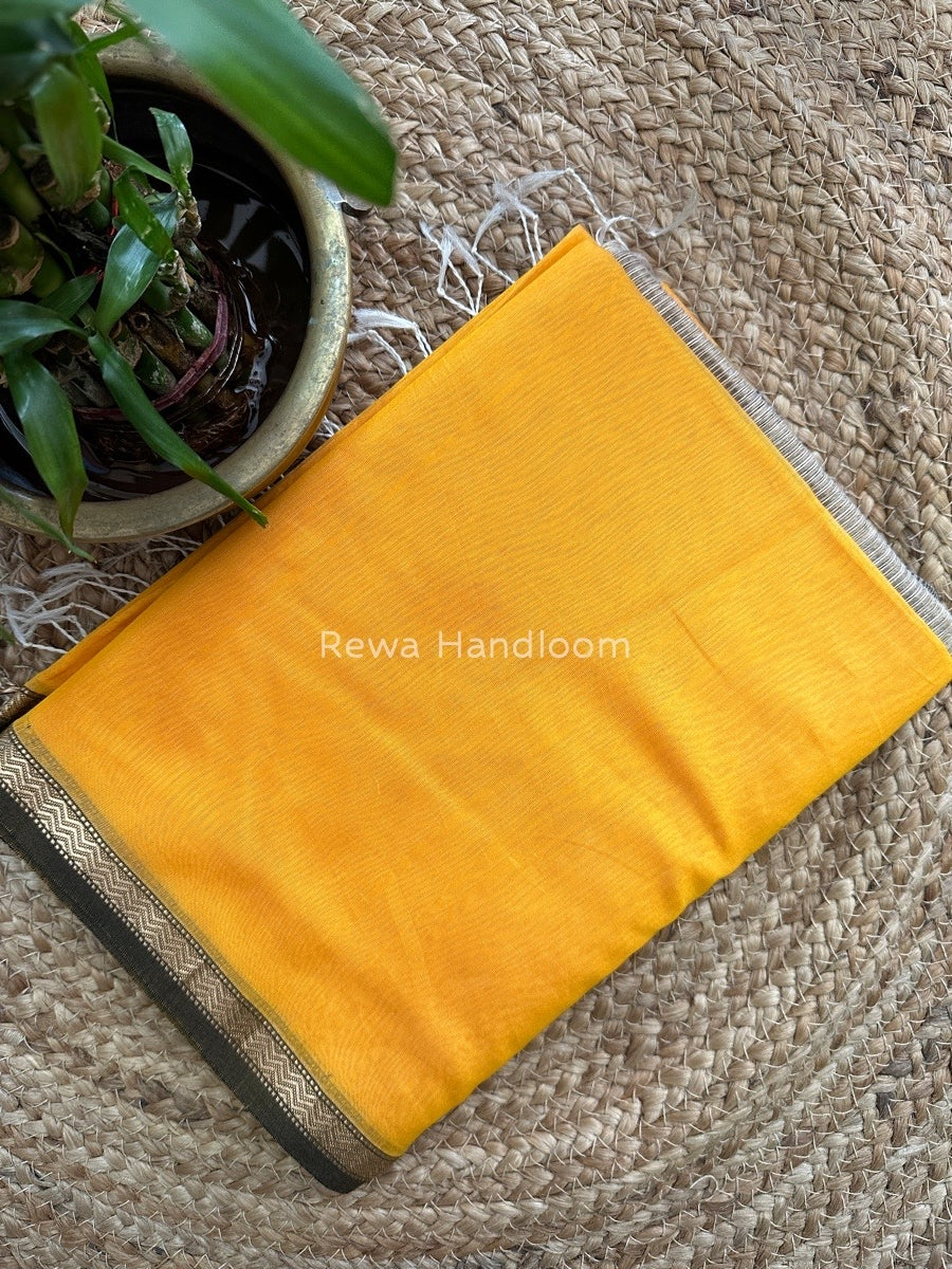 Maheshwari Mango Yellow Gicha Weaving Saree GPS06