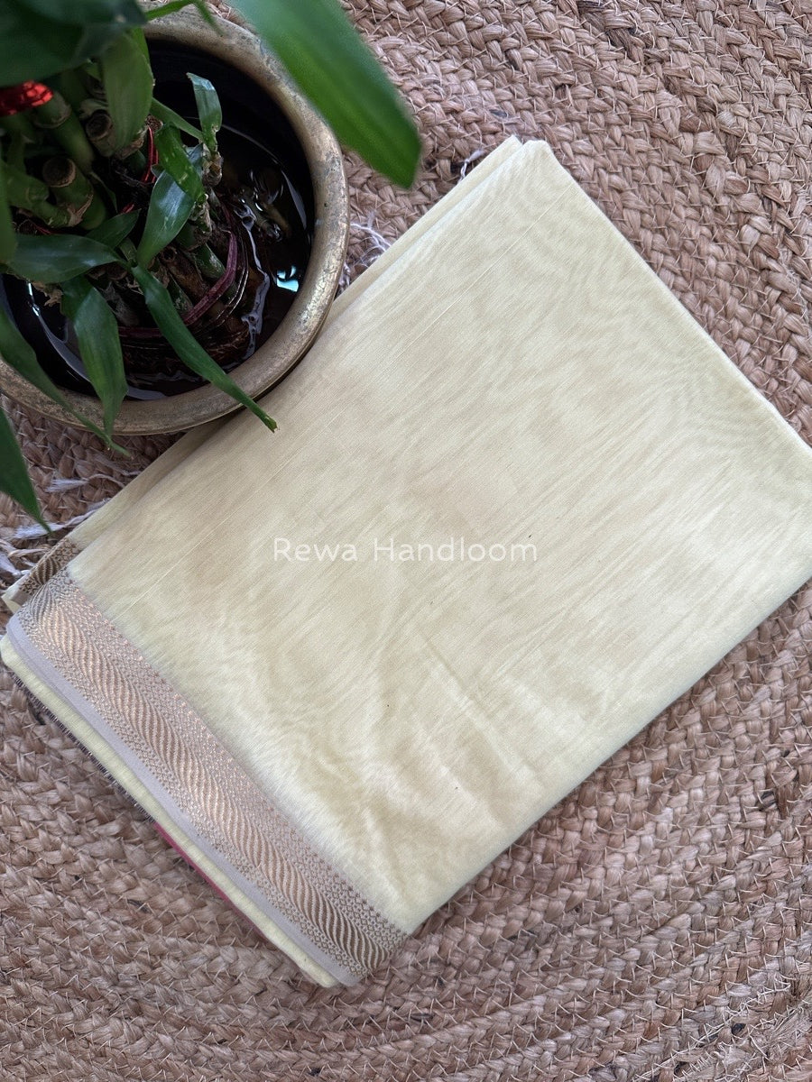 Maheshwari Light Yellow Gicha Weaving Saree GPS04