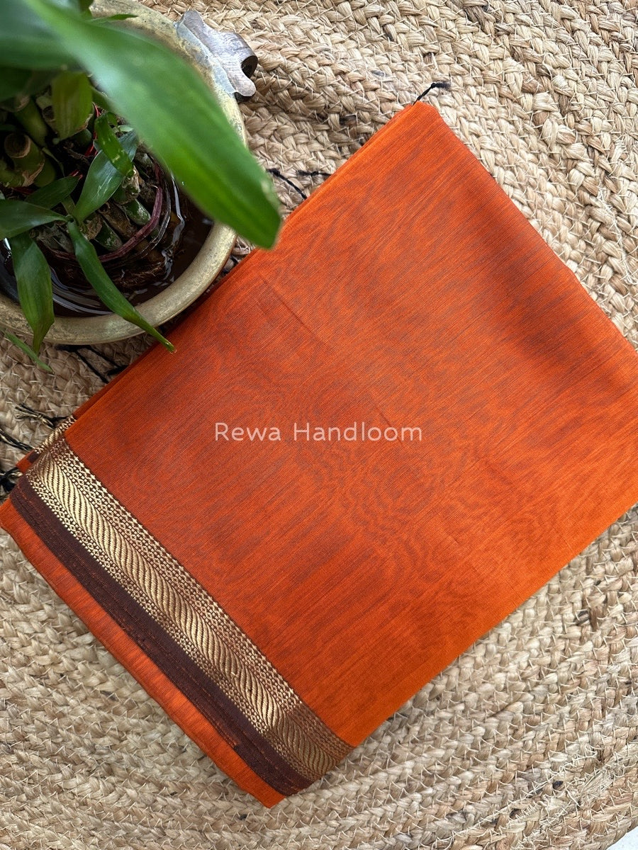 Maheshwari Rust Orange Gicha Weaving Saree GPS05