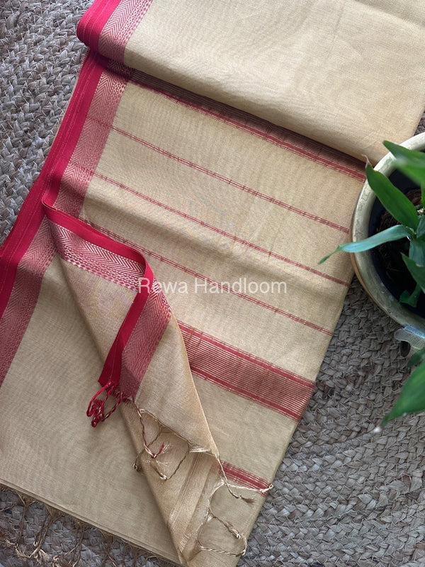 Maheshwari Sand Yellow Tissue Silk Saree TB07