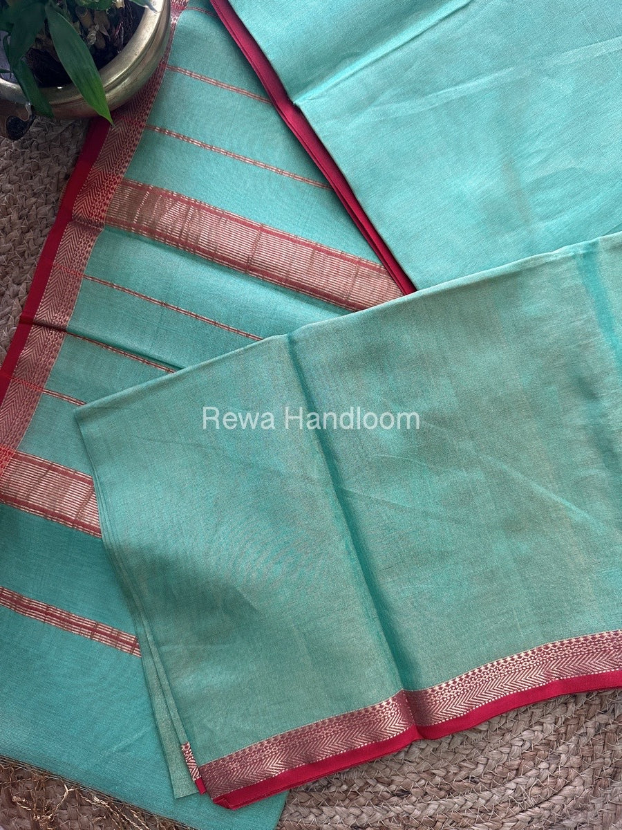 Maheshwari Sea Green Tissue Silk Saree TB05