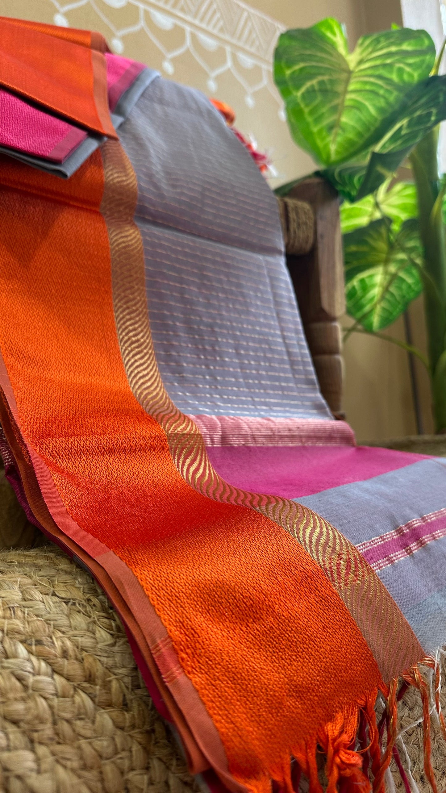 Grey Ganga Jamuna Maheshwari Saree