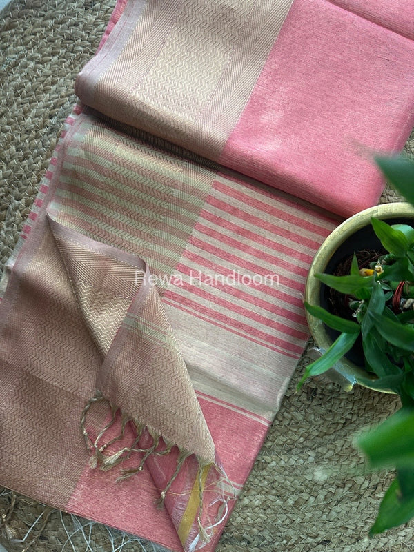 Maheshwari Dark Peach Tissue Silk Saree FTS010