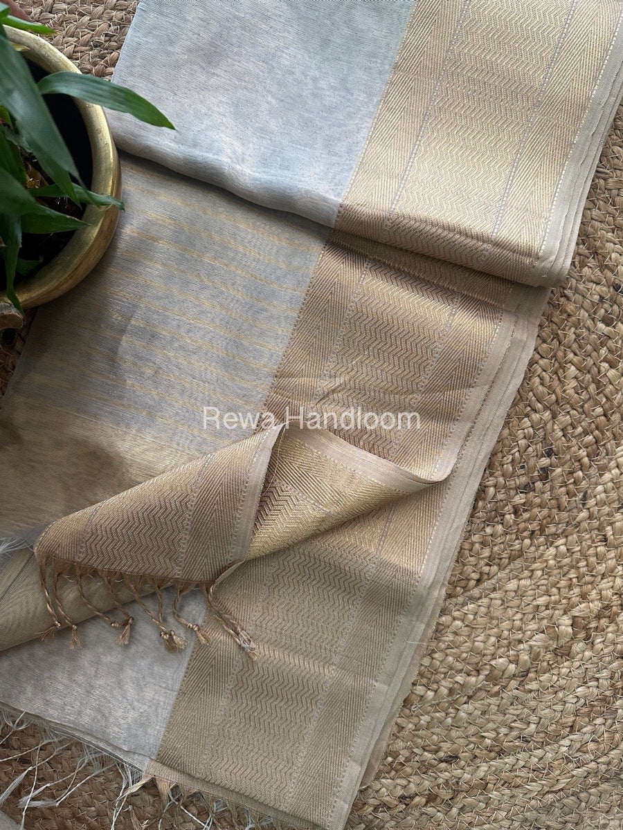 Maheshwari Light Grey Tissue Silk Saree FTS08