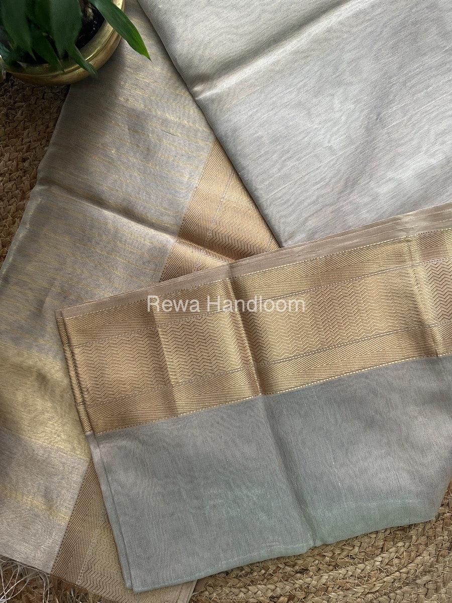 Maheshwari Light Grey Tissue Silk Saree FTS08