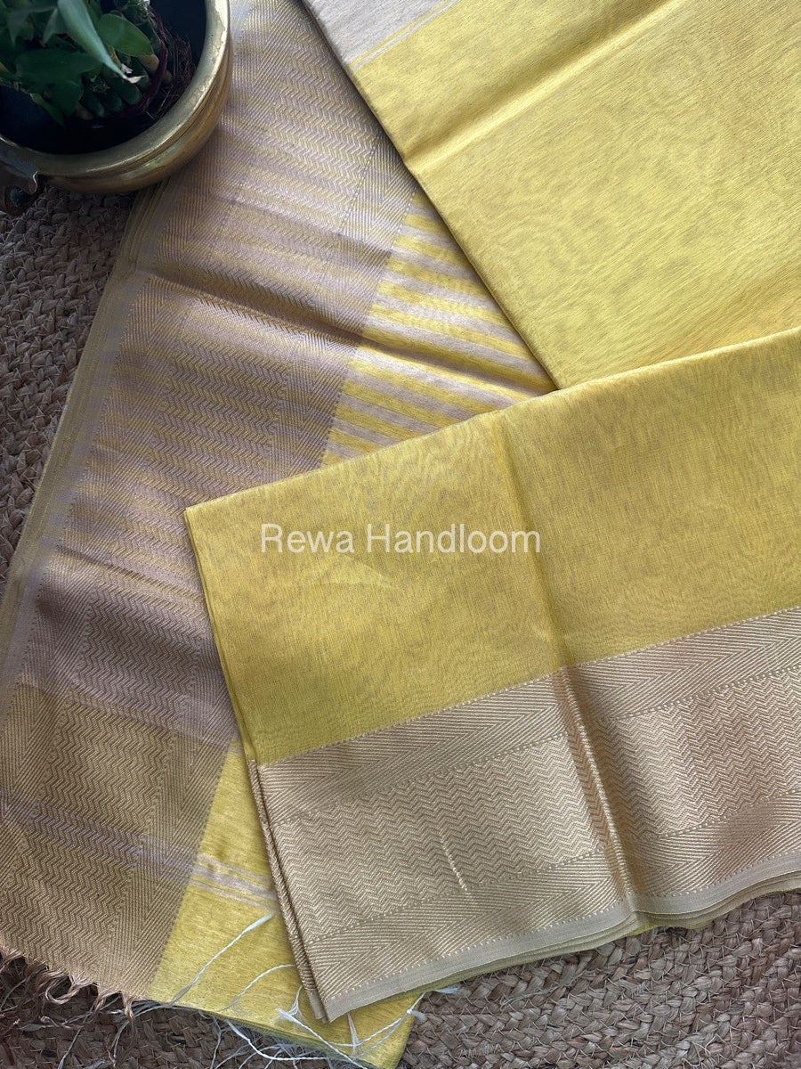 Maheshwari Golden Yellow Tissue Silk Saree FTS01