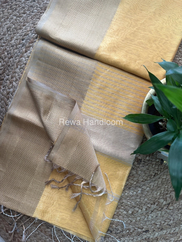 Maheshwari Golden Yellow Tissue Silk Saree FTS01