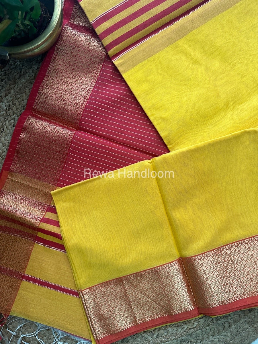 Maheshwari Yellow Zari Diamond Border Saree DB020