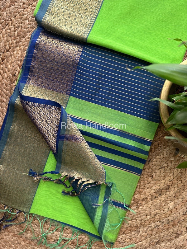 Maheshwari Light Green Zari Diamond Border Saree DB08