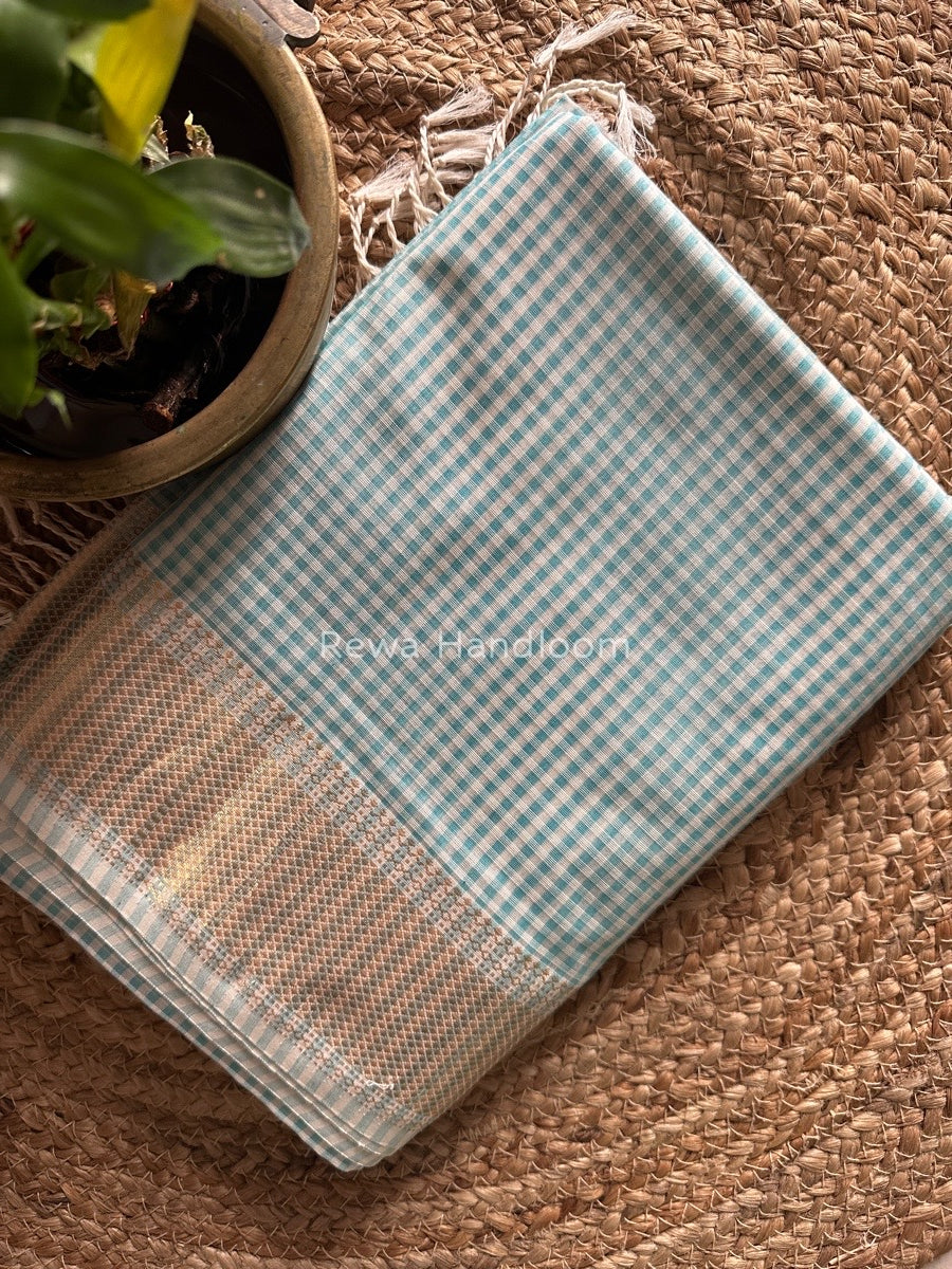 Maheshwari Light Sky Blue Self Checks Saree MSC04