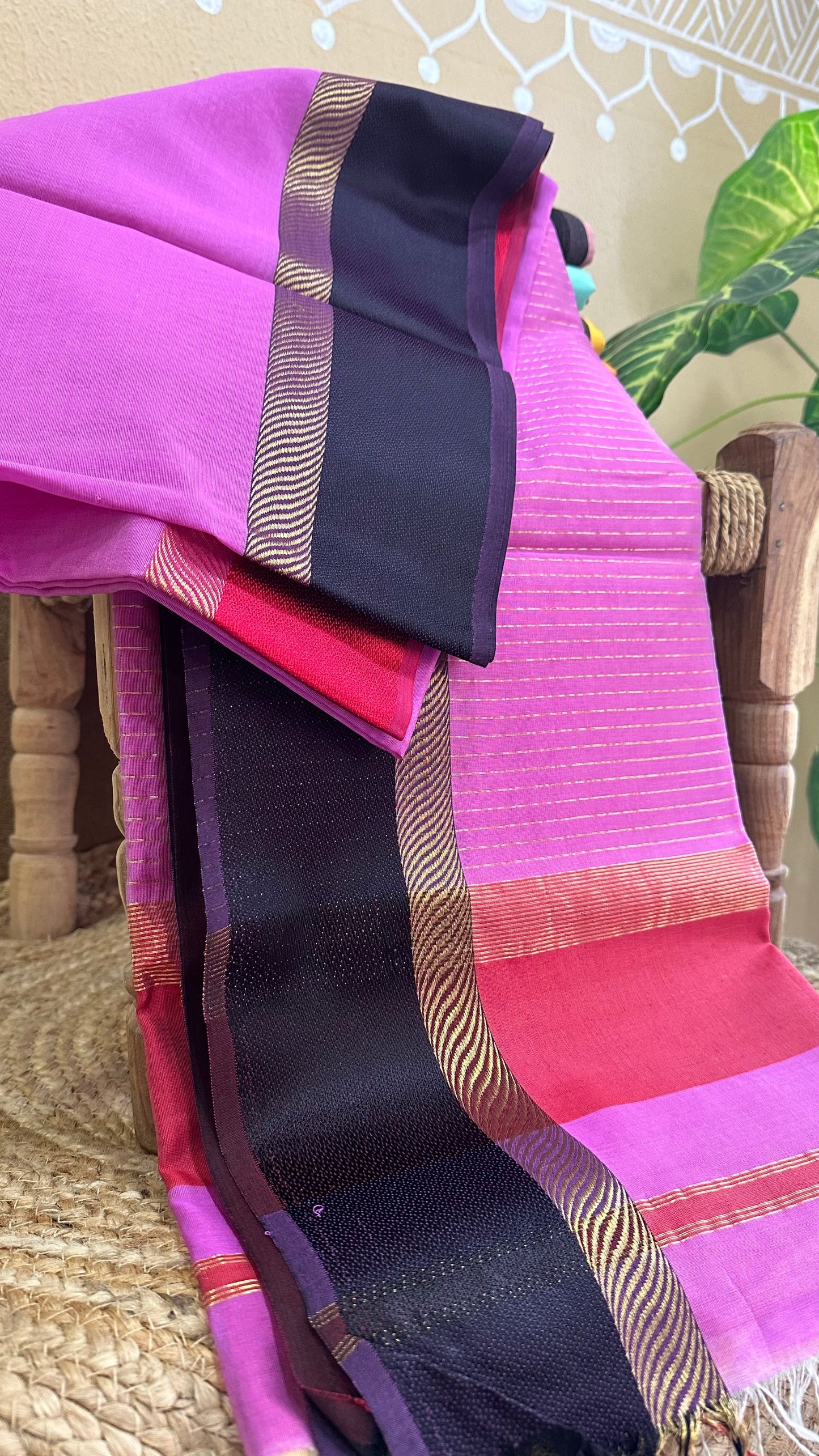Purple Ganga Jamuna Maheshwari Saree GJ00416