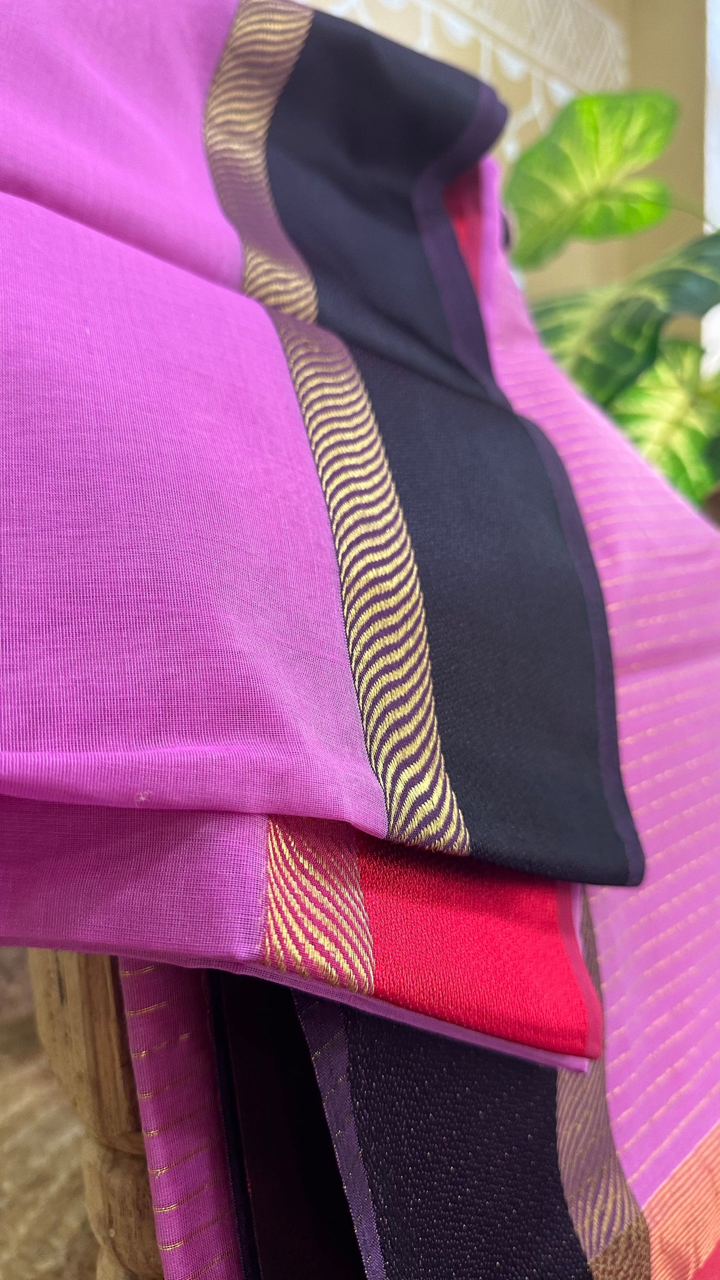 Purple Ganga Jamuna Maheshwari Saree GJ00416