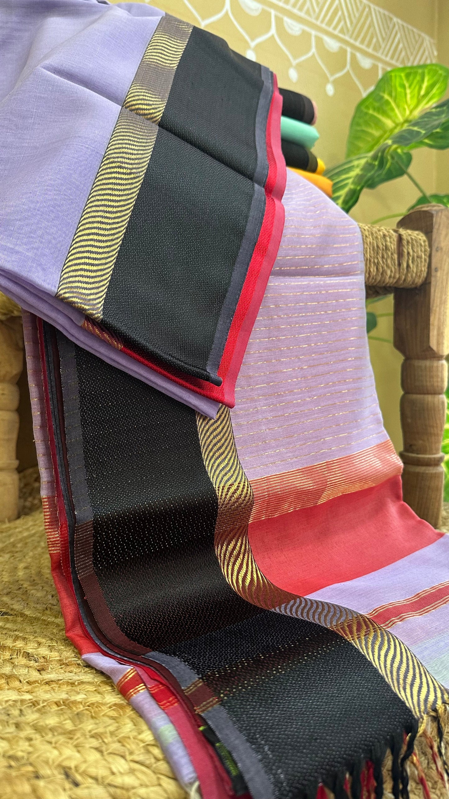 Lavender Ganga Jamuna Maheshwari Saree