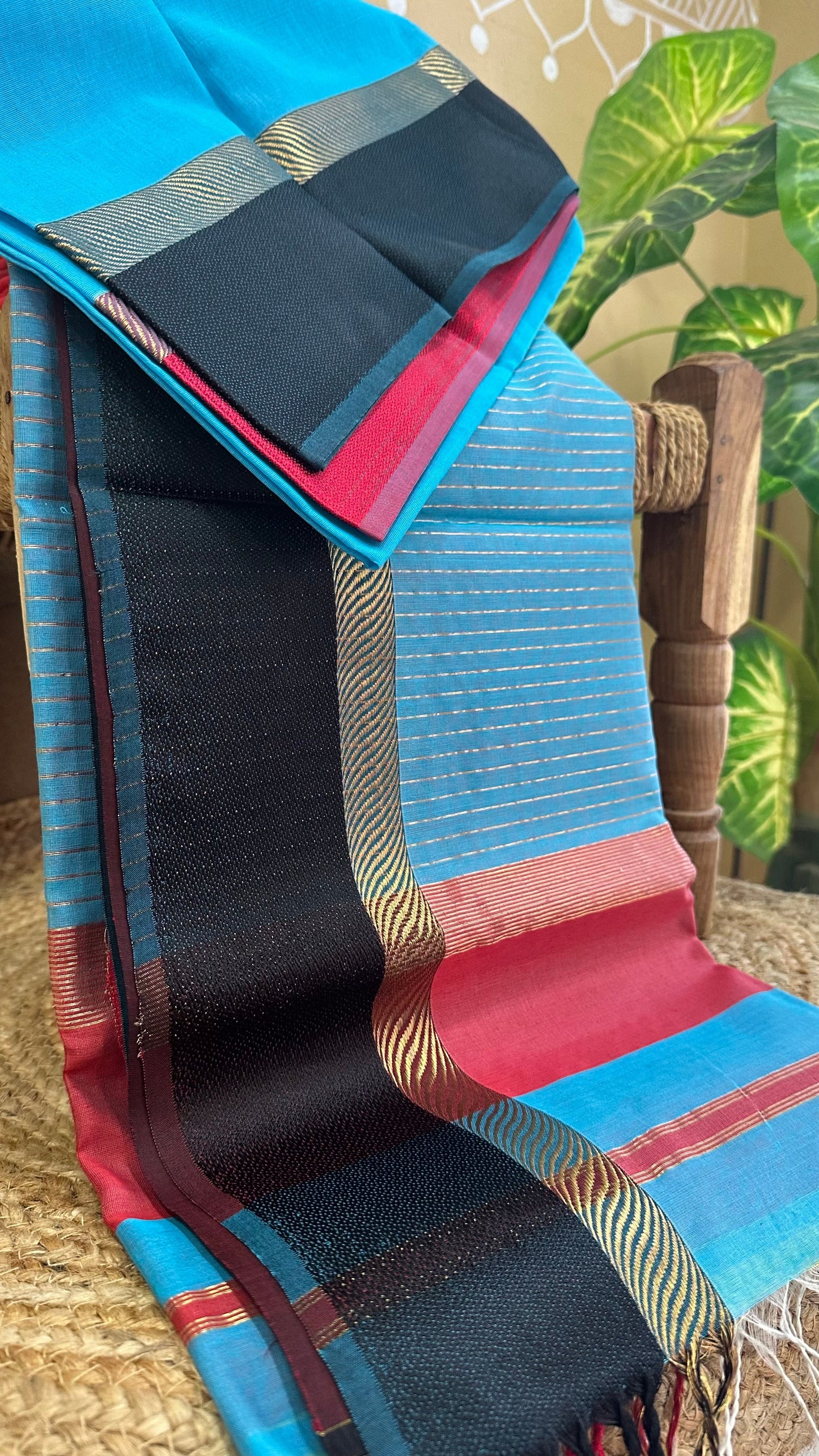Sea Blue Ganga Jamuna Maheshwari Saree GJ00414
