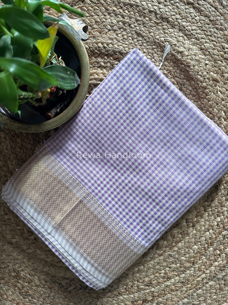 Maheshwari Lavender Self Checks Saree MSC010