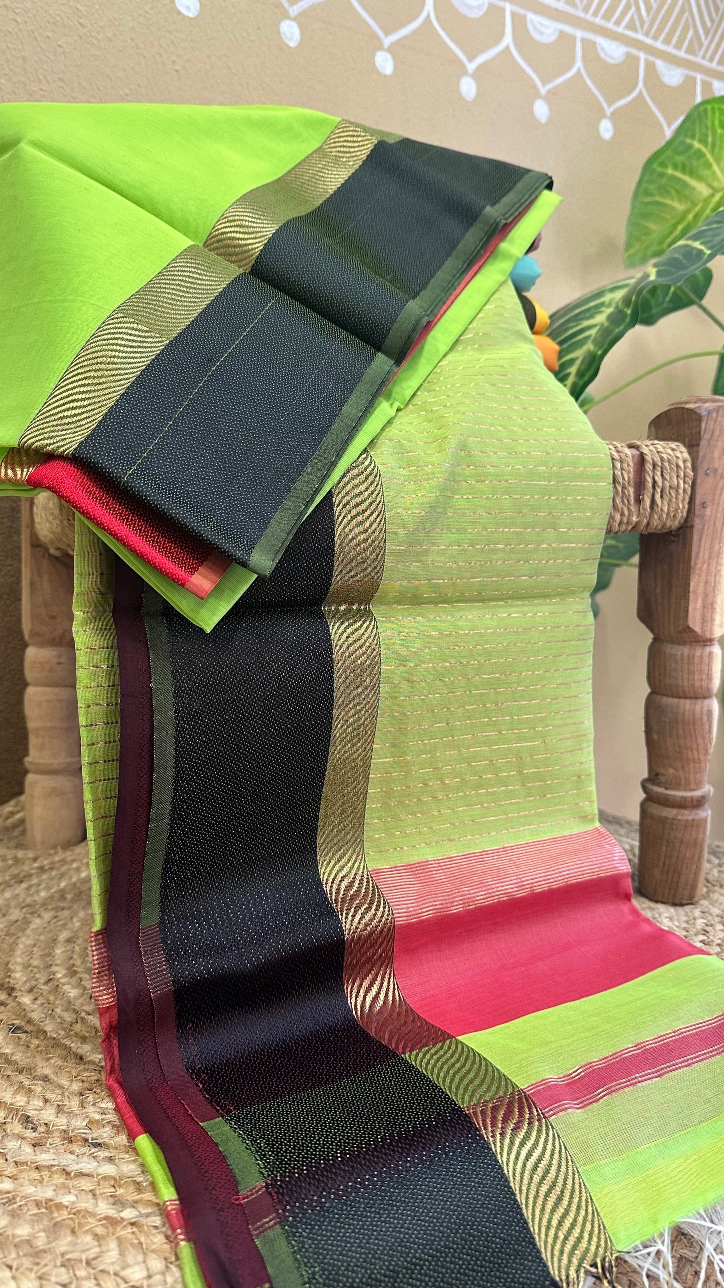 Green Ganga Jamuna Maheshwari Saree