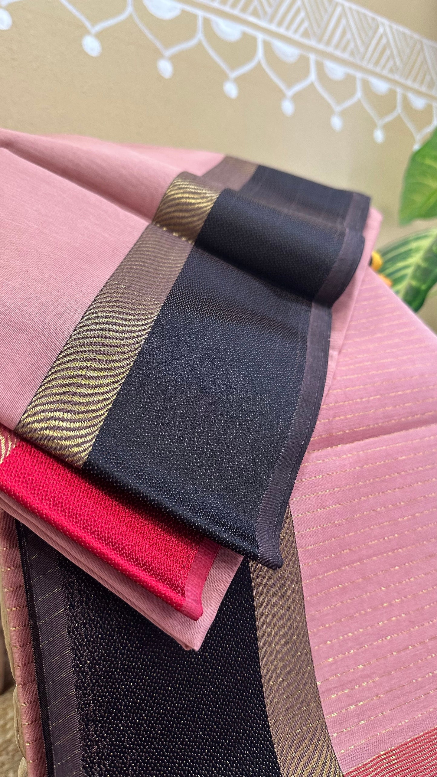 Peach Pink Ganga Jamuna Maheshwari Saree