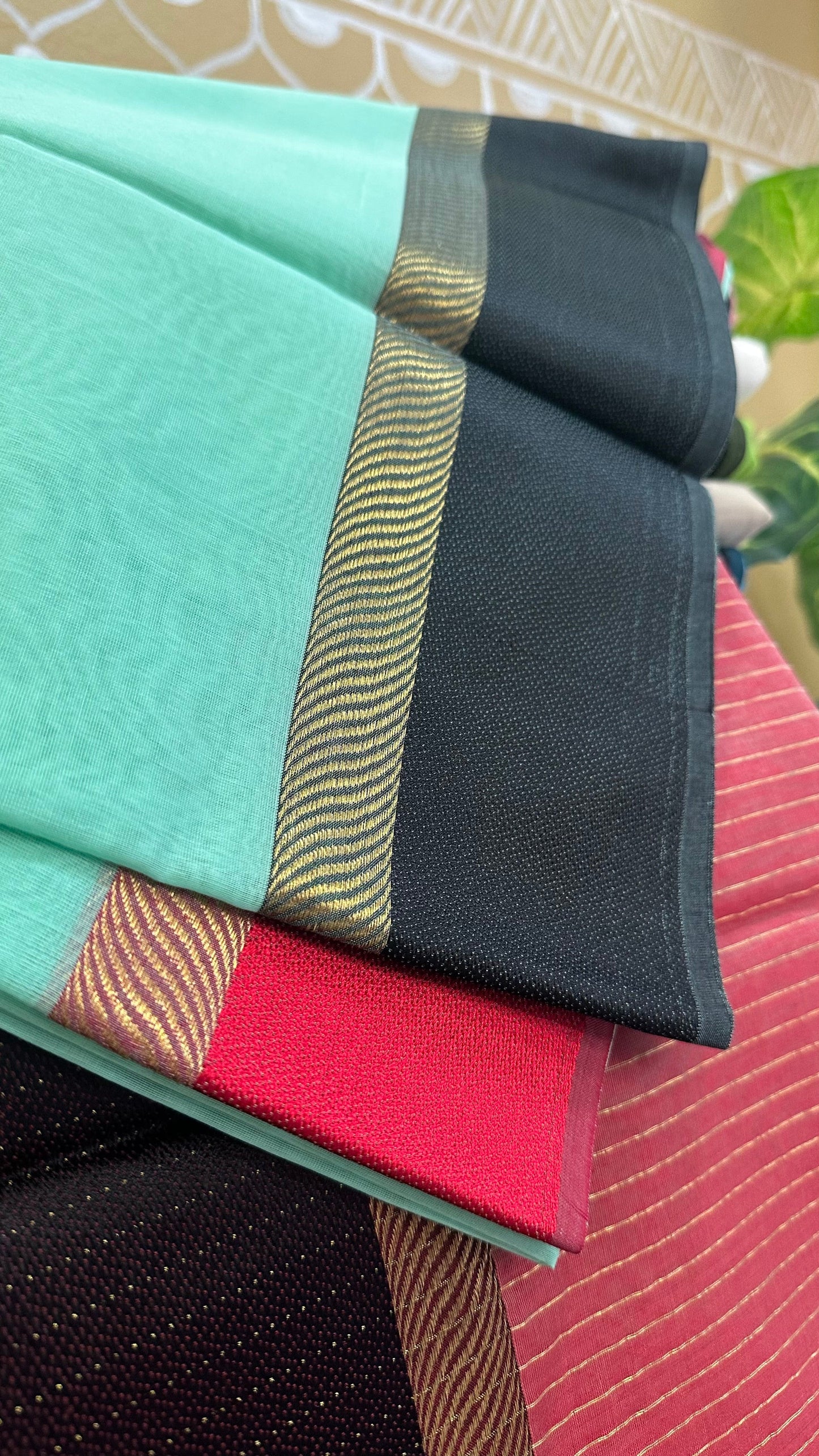 Sea Green Ganga Jamuna Maheshwari Saree GJ00419
