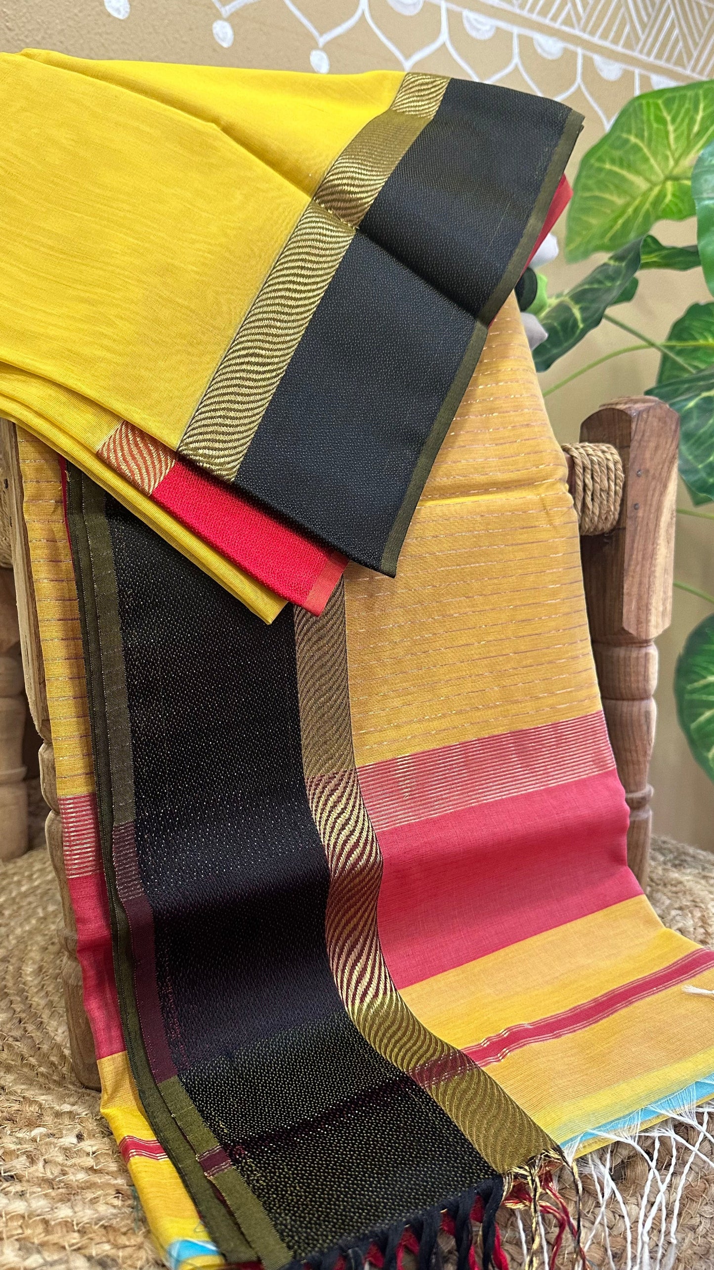Yellow Ganga jamuna Maheshwari Saree GJ00423