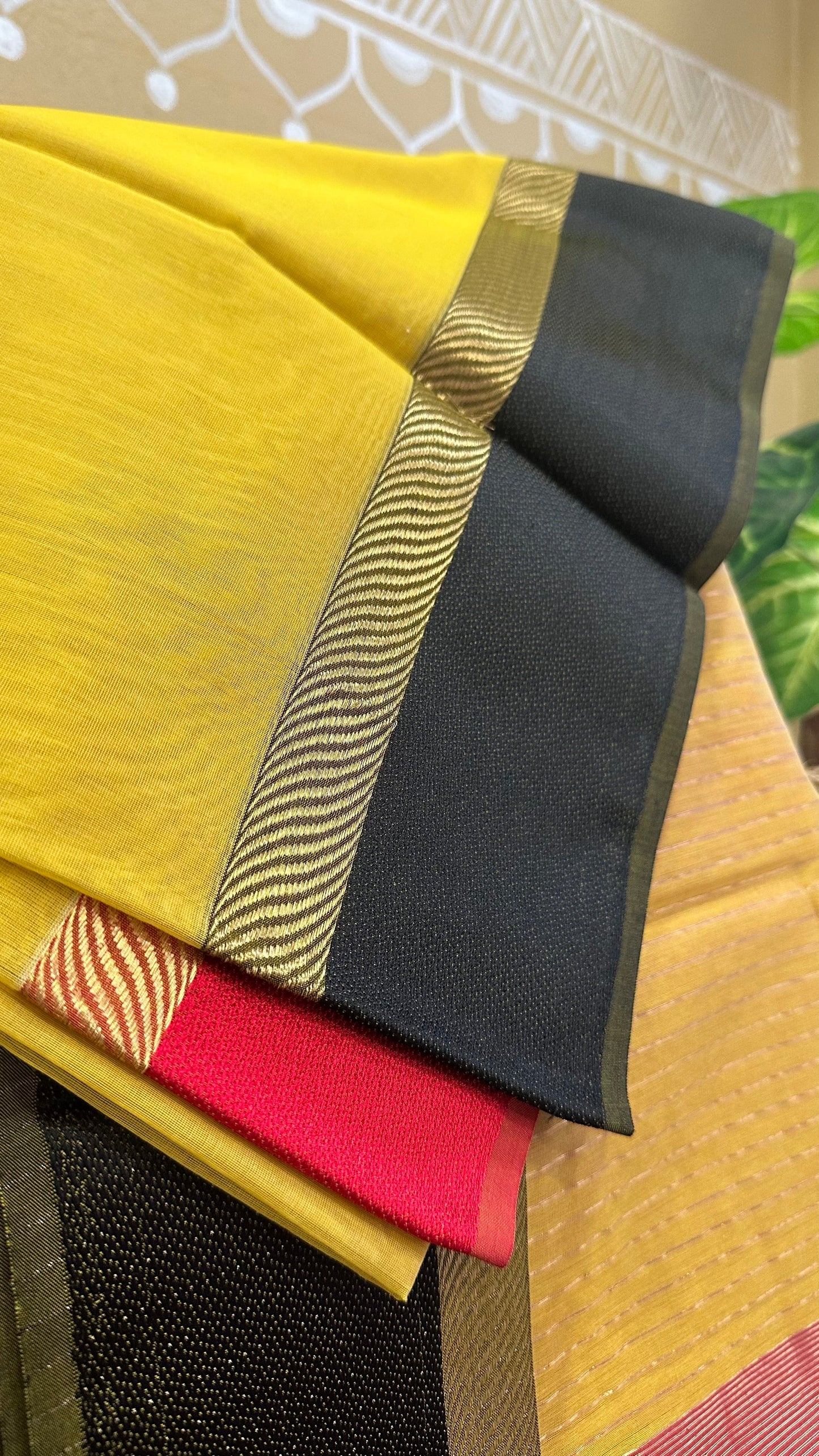Yellow Ganga jamuna Maheshwari Saree GJ00423