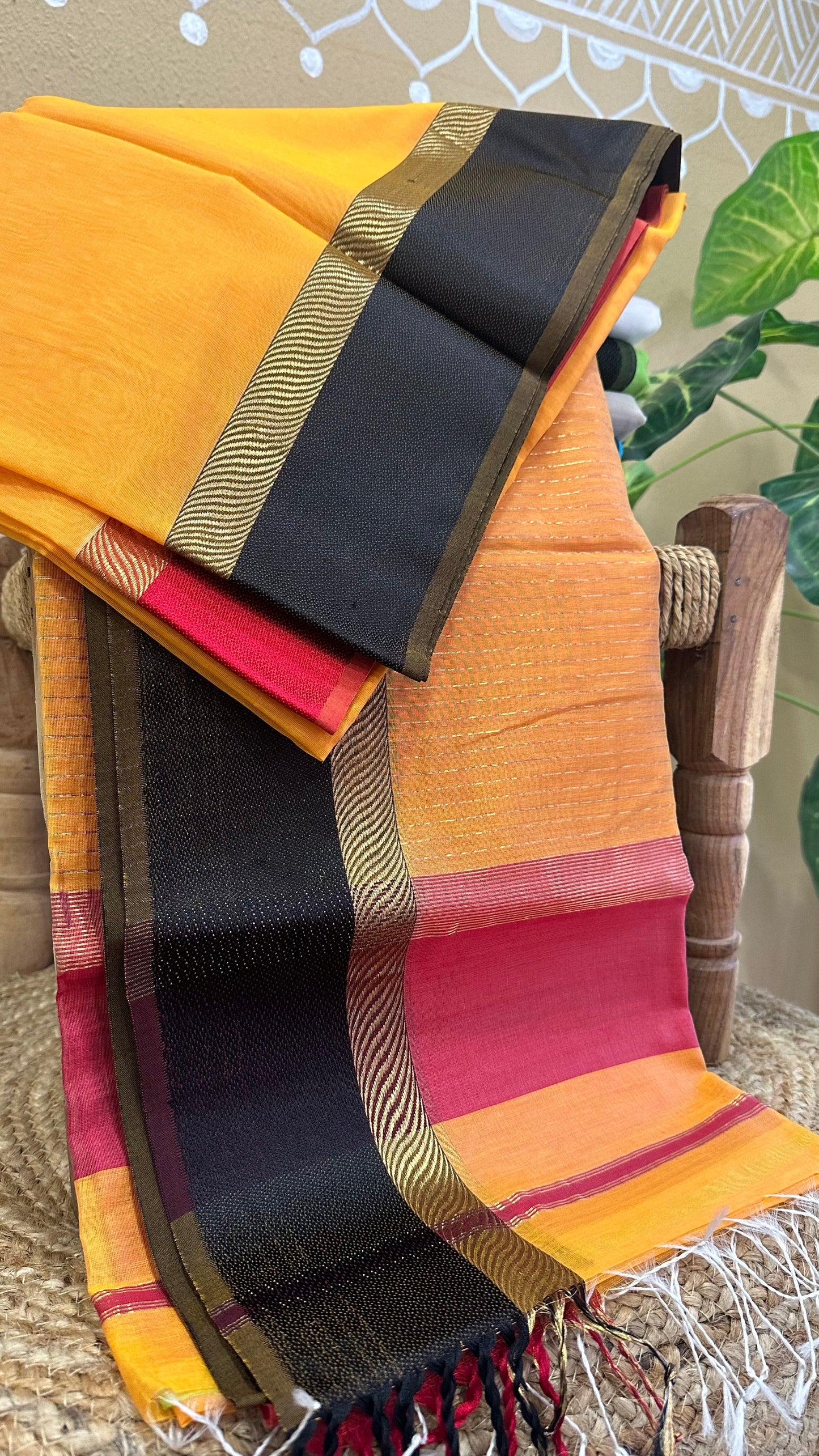 Dark Yellow Ganga Jamuna Maheshwari Saree