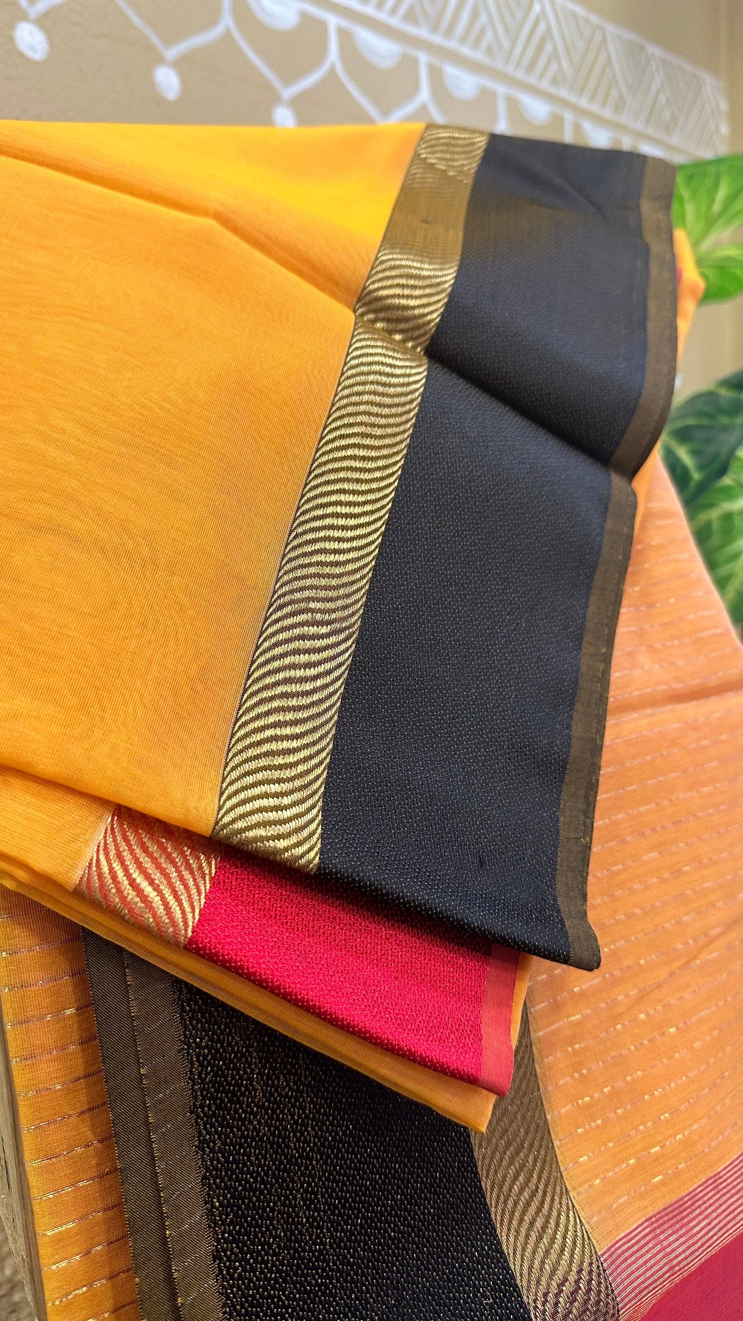 Dark Yellow Ganga Jamuna Maheshwari Saree
