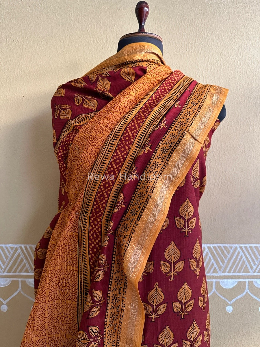 Maheshwari Maroon-Mustard Yellow Bagh Print Suit BSP0121