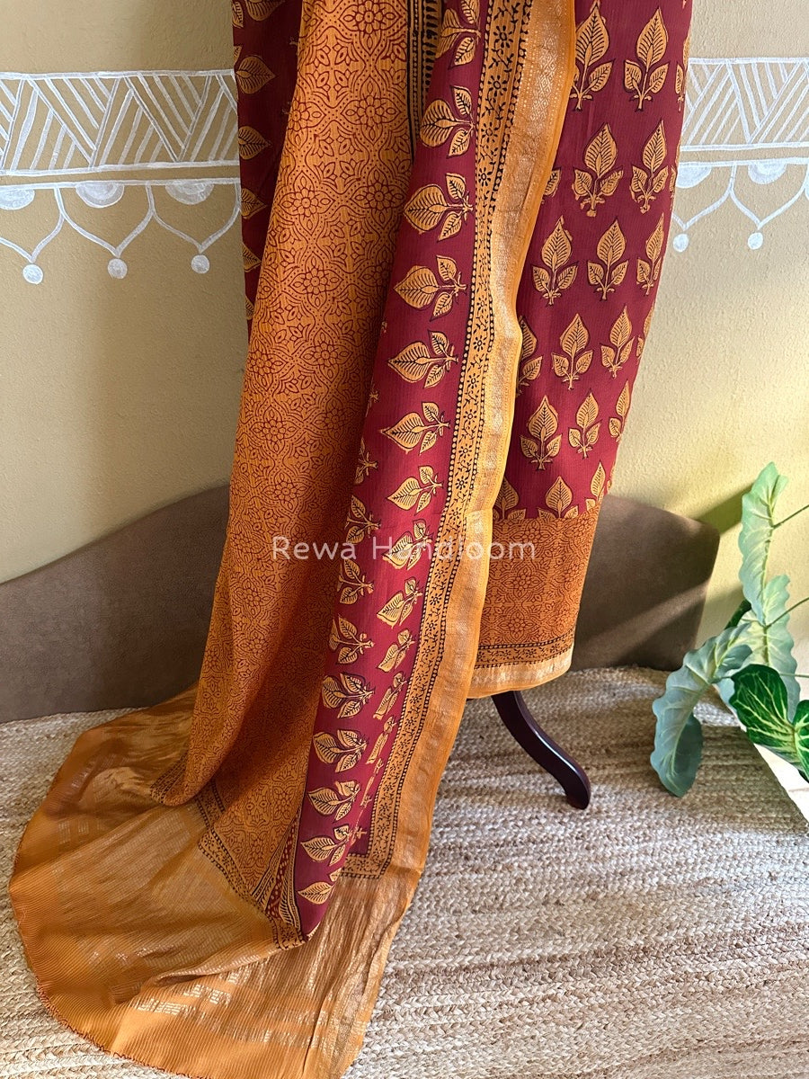 Maheshwari Maroon-Mustard Yellow Bagh Print Suit BSP0121