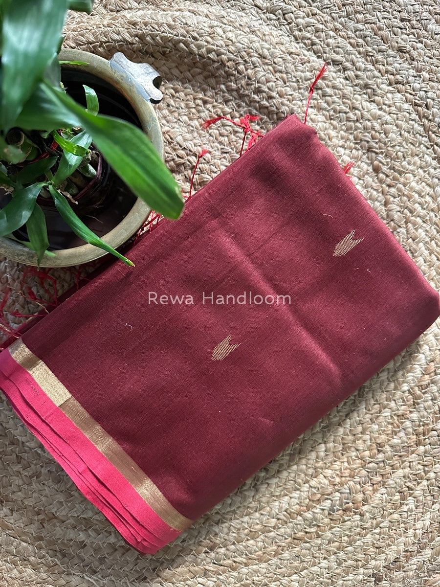 Coke Maroon Zari Butti Maheshwari Saree VBS010