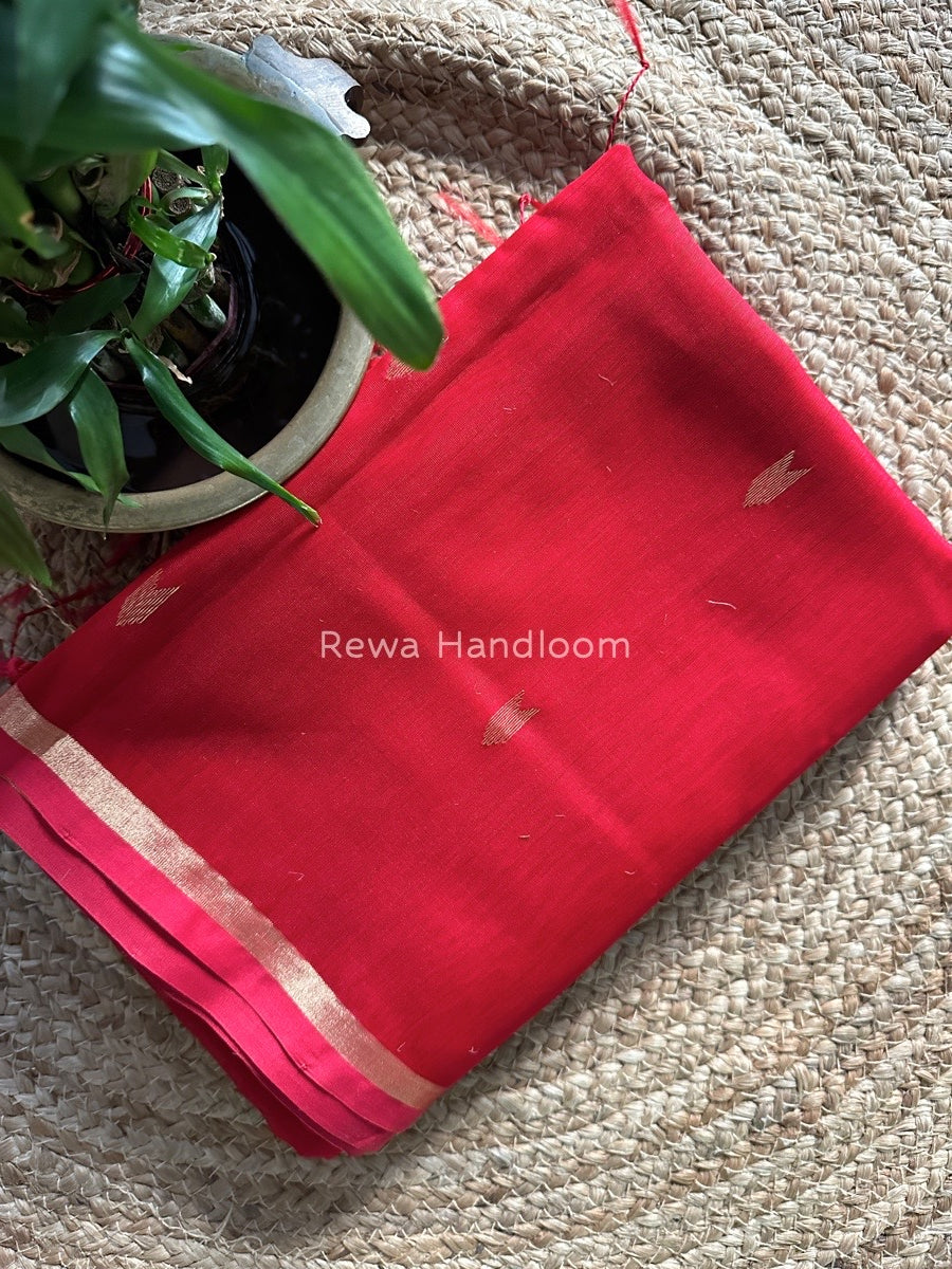 Red Zari Butti Maheshwari Saree VBS04