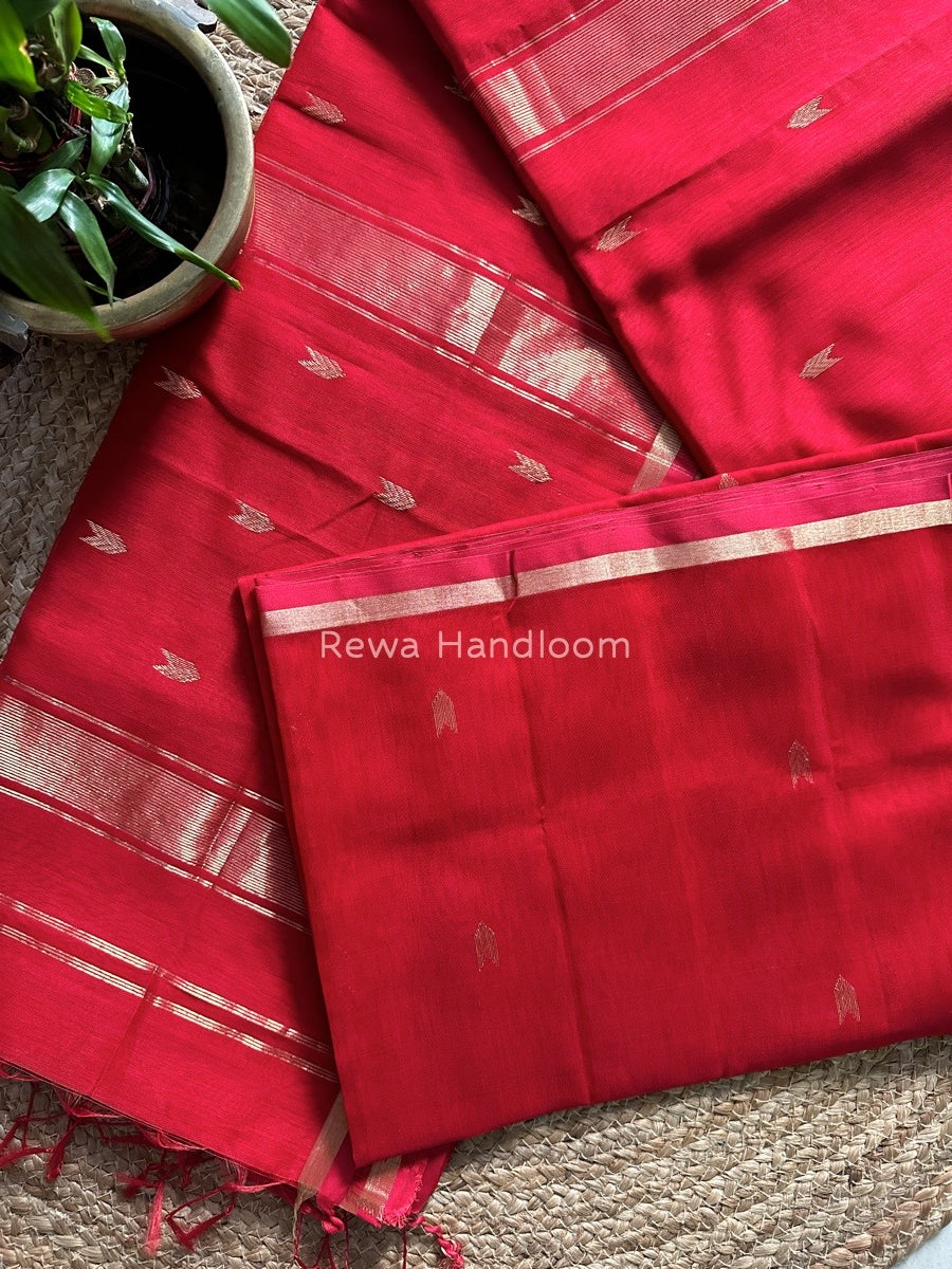 Red Zari Butti Maheshwari Saree VBS04