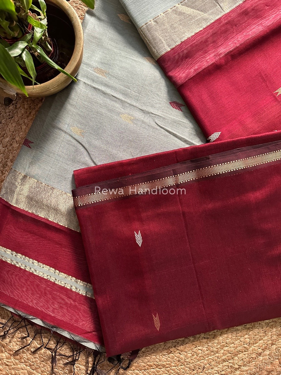 Maroon Zari Butti Maheshwari Saree VBS07