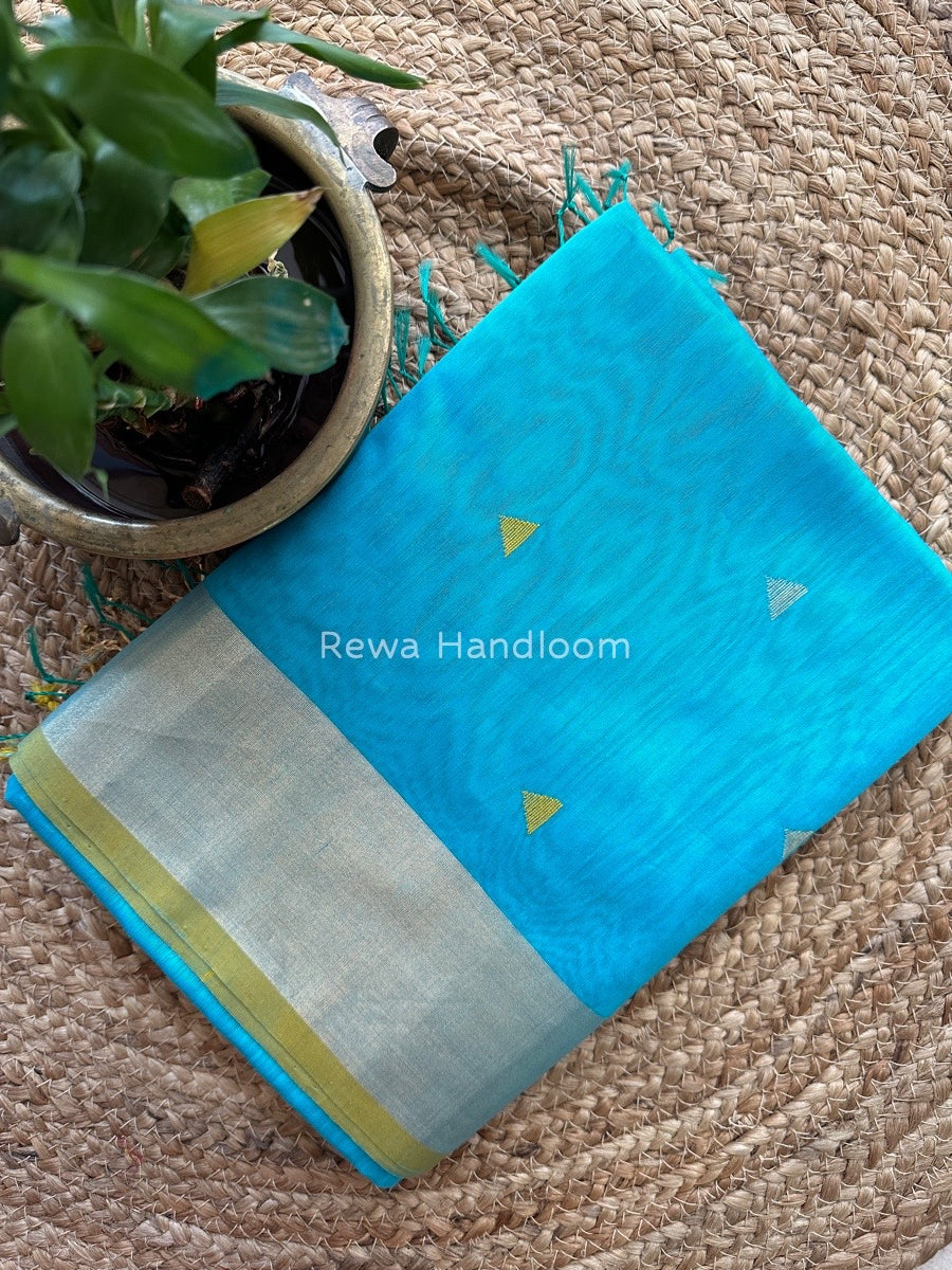 Sky Blue Zari Triangle Butti Maheshwari Saree SB047
