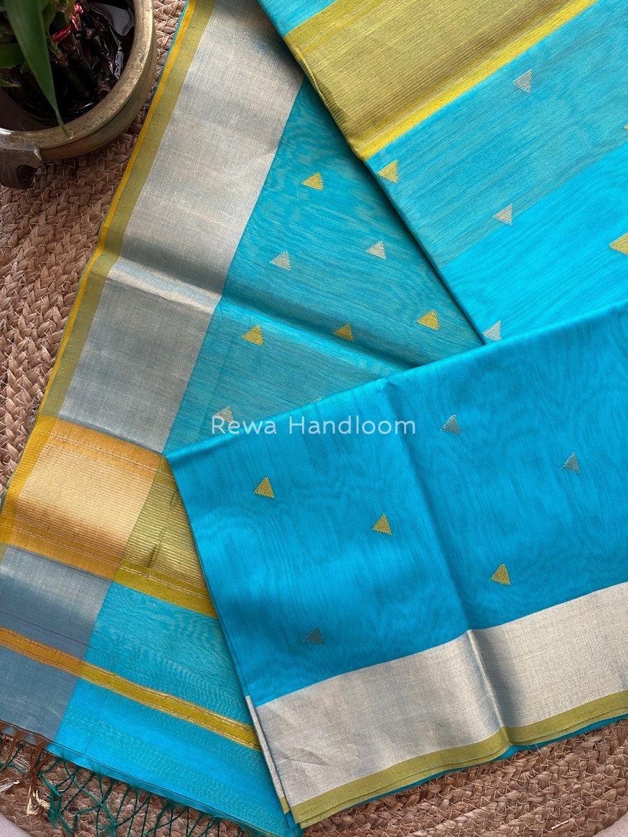 Sky Blue Zari Triangle Butti Maheshwari Saree SB047