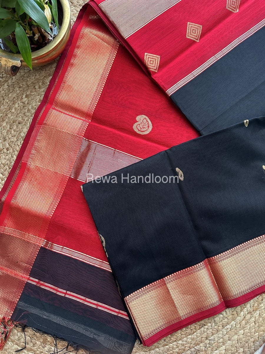 Black Butta Pallu Zari Border Maheshwari Saree ZBB06