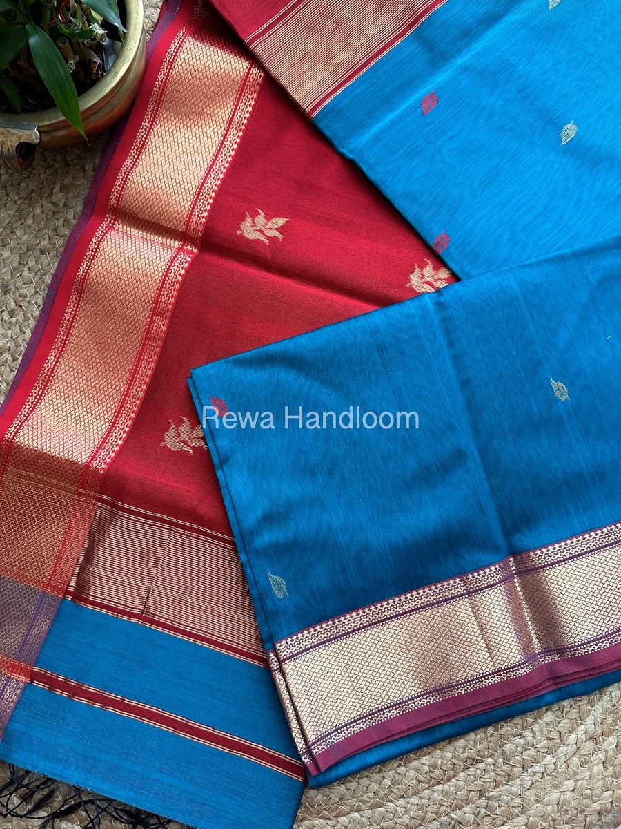 Rama Blue Butta Pallu Zari Border Maheshwari Saree ZBB03