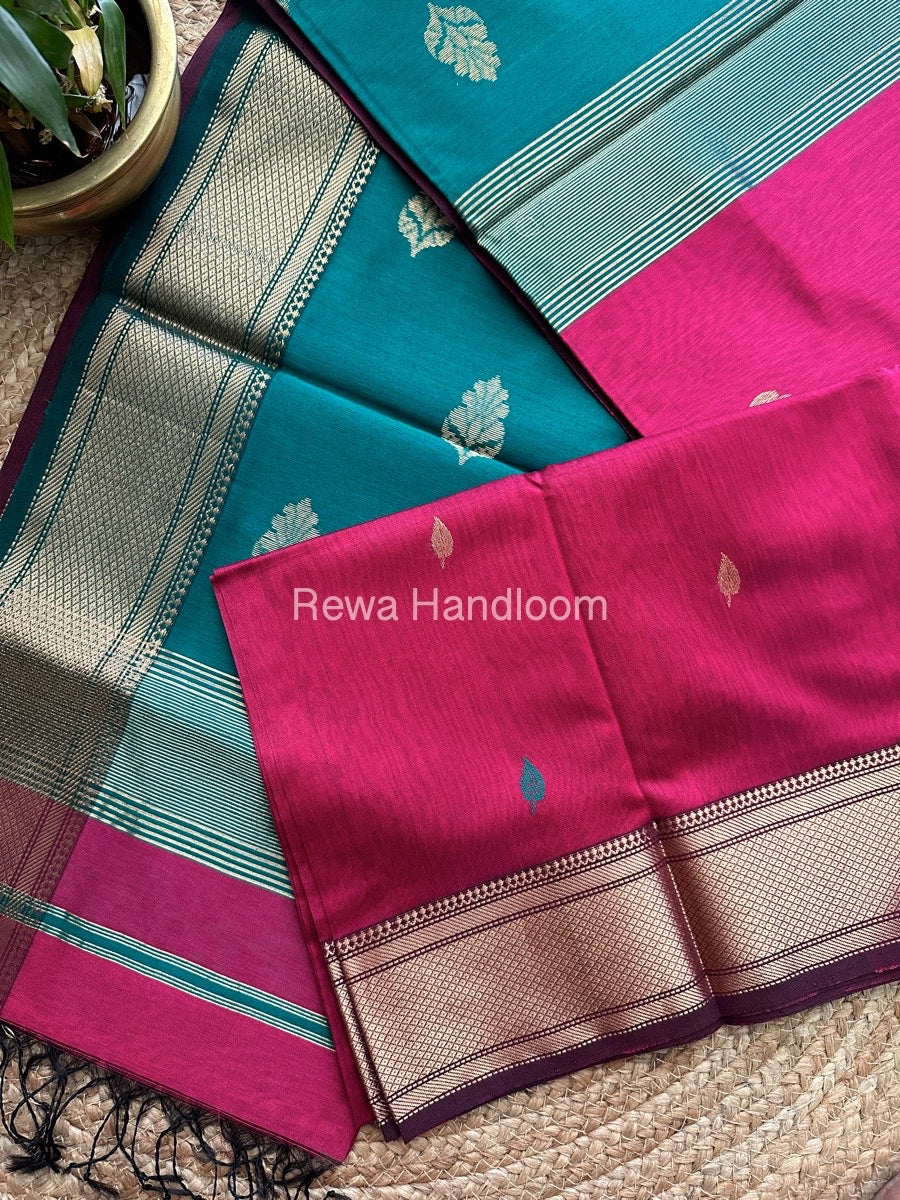 Magenta Butta Pallu Zari Border Maheshwari Saree ZBB02