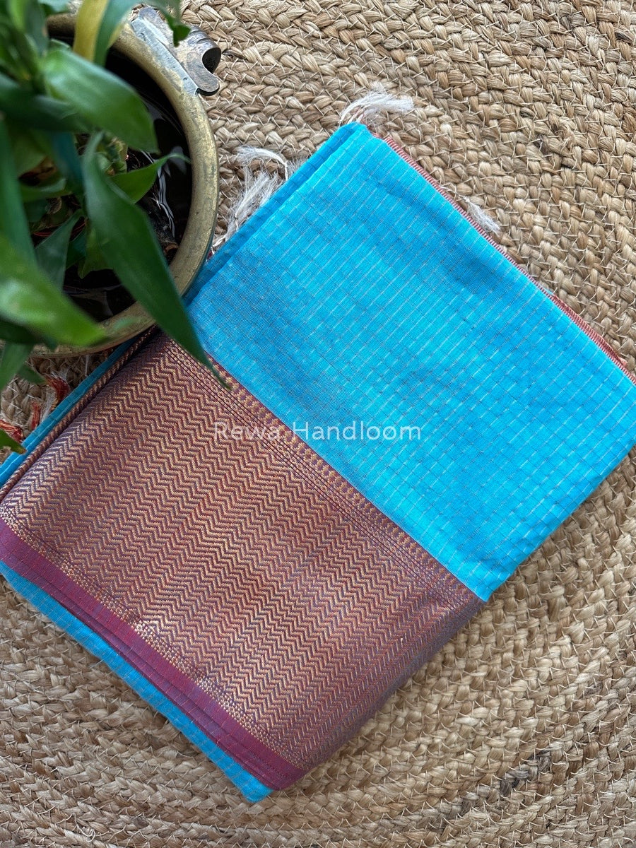 Maheshwari Sky Blue Skirt Checks Saree SCS013