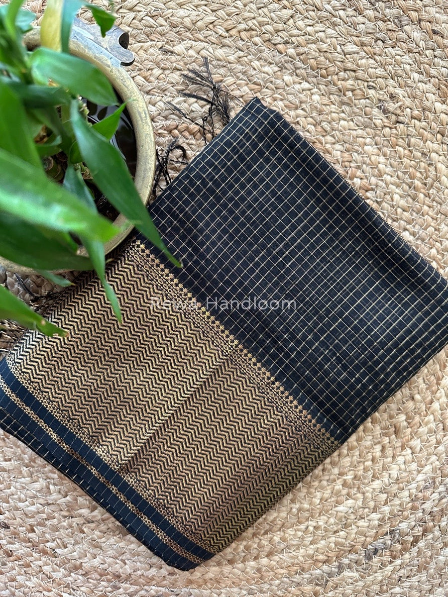 Maheshwari Black Skirt Checks Saree SCS012